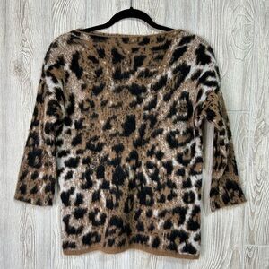 Lineamaglia Leopard Print Mohair Blend Boatneck Knit Sweater Size Small